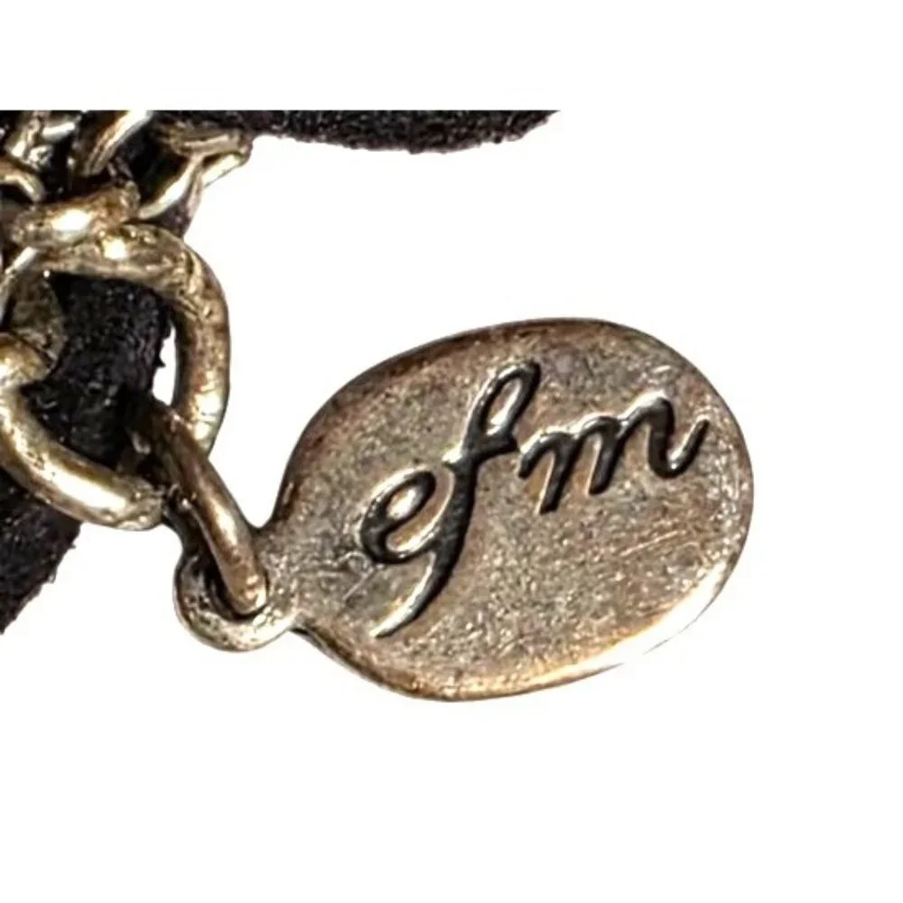 Vintage Necklace Efm Handmade Silver-Tone Statement Chain Rhinestone‎ Black Rope